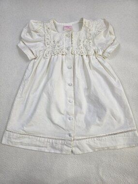 Vintage Allison Rose Hand Embroidered Baby Dress Size 3T White Cotton USA-Made